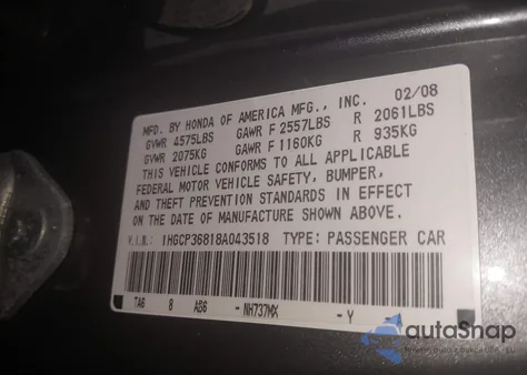 2008 Honda Accord 3.5 Ex-L z USA, uszkodzony, nr VIN 1HGCP36818A043518